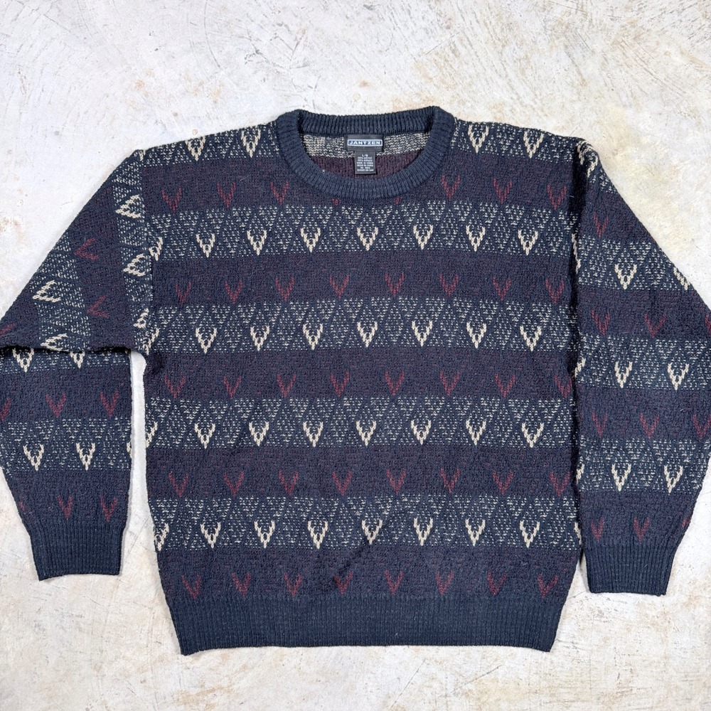 Jantzen Mens L Navy Red Tan Fair‎ Isle Pattern Crew Neck Acrylic Sweater